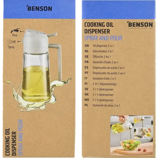Benson 2-in-1 Olijfolie Sprayer & Dispenser – Crème - Olie Sprayer - Oliefles met Schenktuit - 470 ML