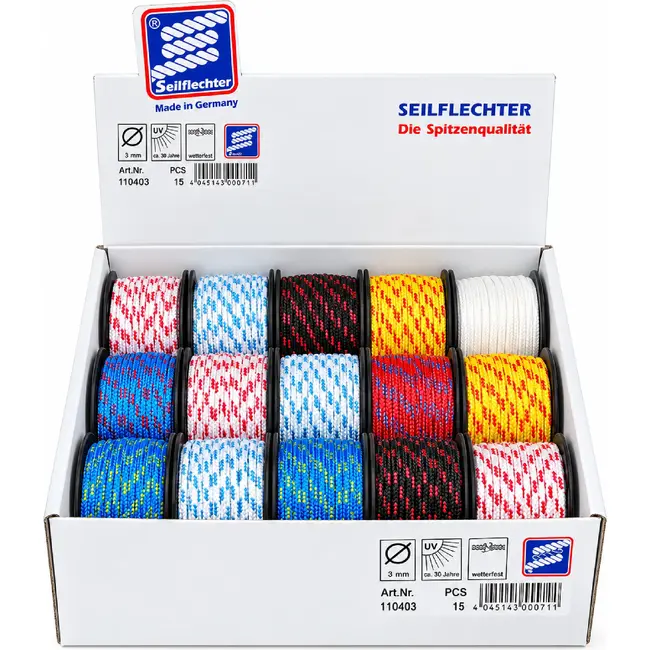 Seilflechter Mini koord - gevlochten polyester - Ø 3 mm - 20 meter - assorti kleuren