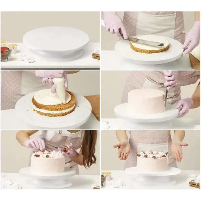 Ruhhy Draaibare taartschaal 28 cm wit met 3 decoratiespatels en afneembare voet voor taartdecoratie