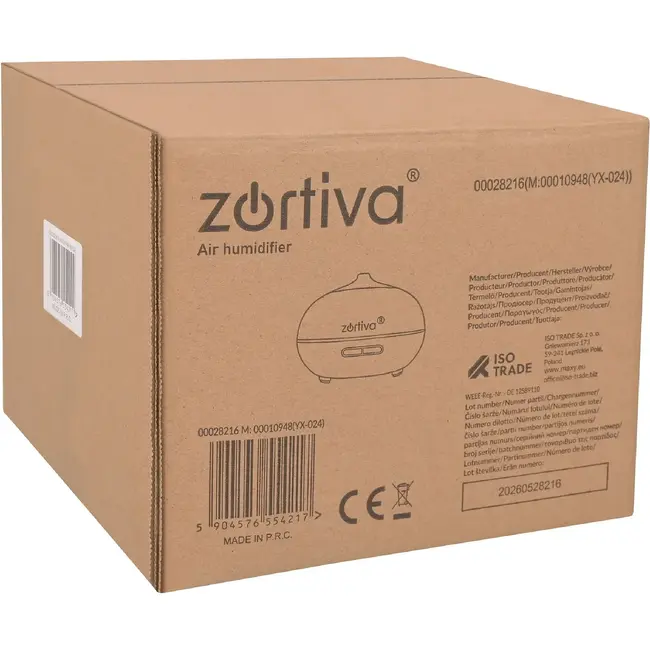 Zortiva Ultrasone geurverspreider 400 ml met timer, 8 LED-kleuren, afstandsbediening en 3 oliën