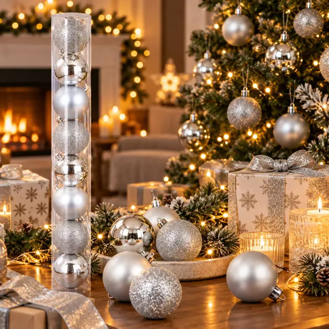 Christmas Gifts Kerstballen Set - Kunststof - Ø6 cm - Zilver - Onbreekbaar - 10 Stuks