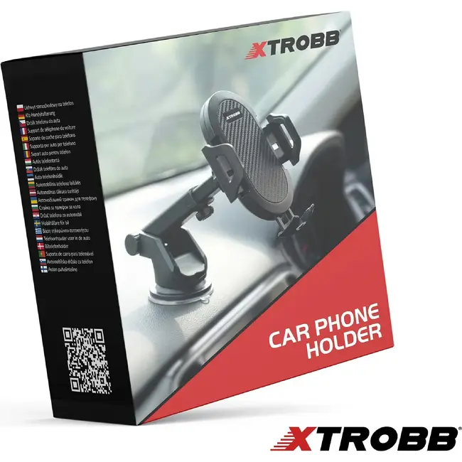 Xtrobb Telefoonhouder met zuignap - 360° draaibaar - arm 12-17 cm - voor voorruit en dashboard