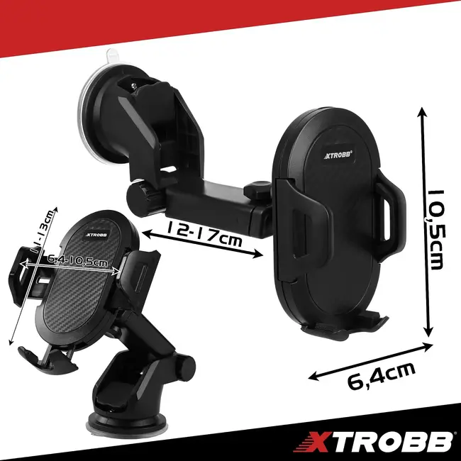 Xtrobb Telefoonhouder met zuignap - 360° draaibaar - arm 12-17 cm - voor voorruit en dashboard