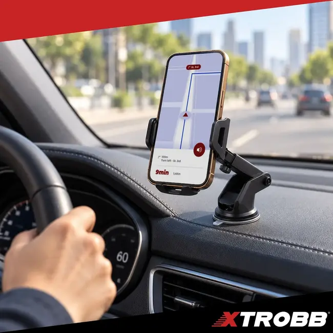 Xtrobb Telefoonhouder met zuignap - 360° draaibaar - arm 12-17 cm - voor voorruit en dashboard