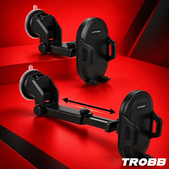 Xtrobb Telefoonhouder met zuignap - 360° draaibaar - arm 12-17 cm - voor voorruit en dashboard