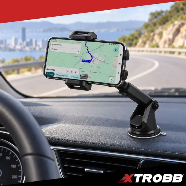 Xtrobb Telefoonhouder met zuignap - 360° draaibaar - arm 12-17 cm - voor voorruit en dashboard