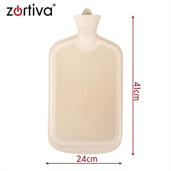 Zortiva Rubberen warmwaterkruik 3,5 l met grijze pluche hoes en beige kruik voor buik en voeten