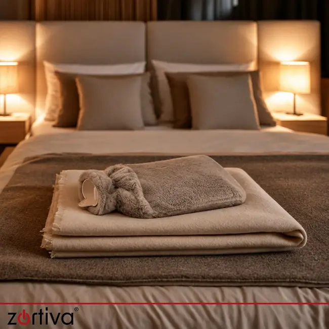 Zortiva Rubberen warmwaterkruik 3,5 l met grijze pluche hoes en beige kruik voor buik en voeten