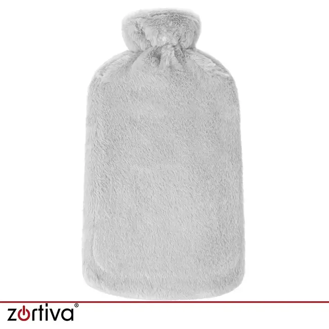 Zortiva Rubberen warmwaterkruik 3,5 l met grijze pluche hoes en beige kruik voor buik en voeten