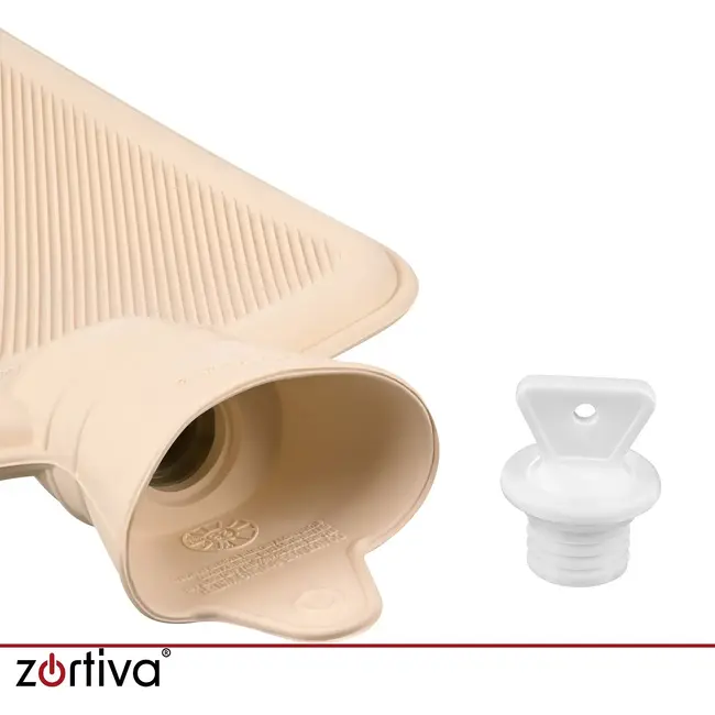 Zortiva Rubberen warmwaterkruik 3,5 l met grijze pluche hoes en beige kruik voor buik en voeten
