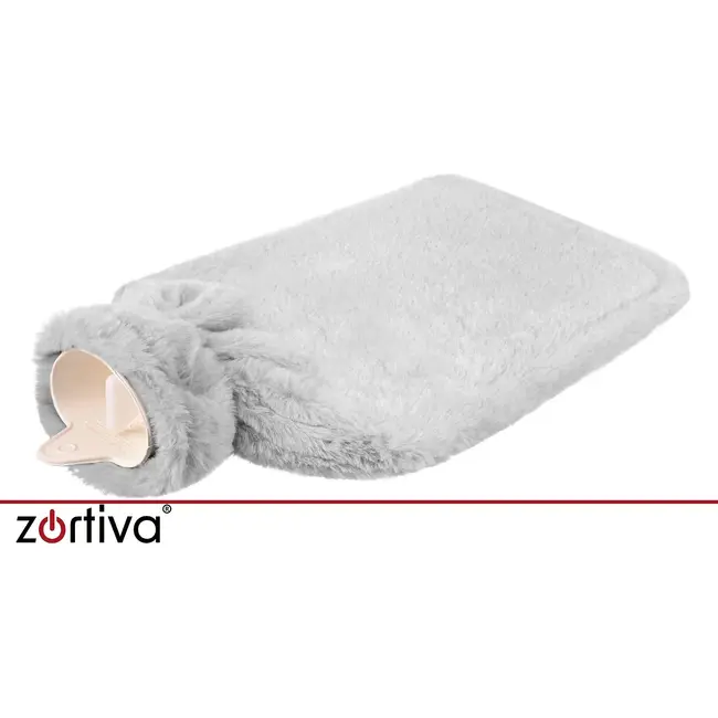 Zortiva Rubberen warmwaterkruik 3,5 l met grijze pluche hoes en beige kruik voor buik en voeten