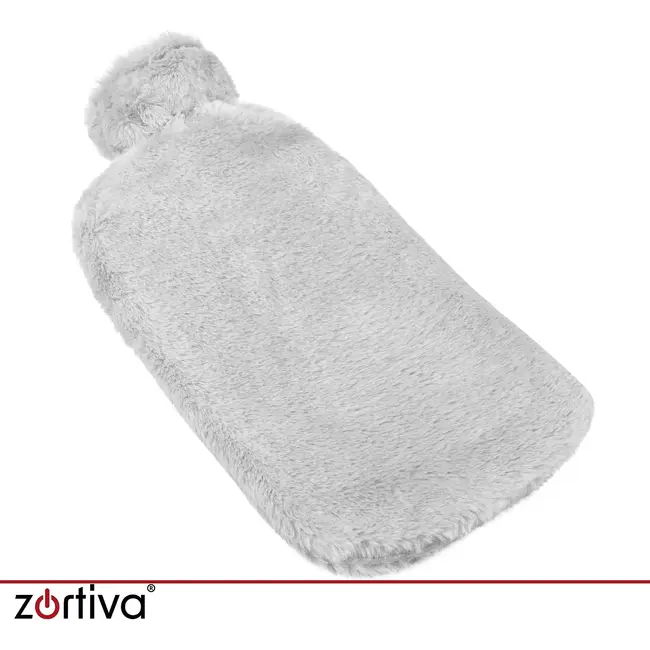 Zortiva Rubberen warmwaterkruik 3,5 l met grijze pluche hoes en beige kruik voor buik en voeten