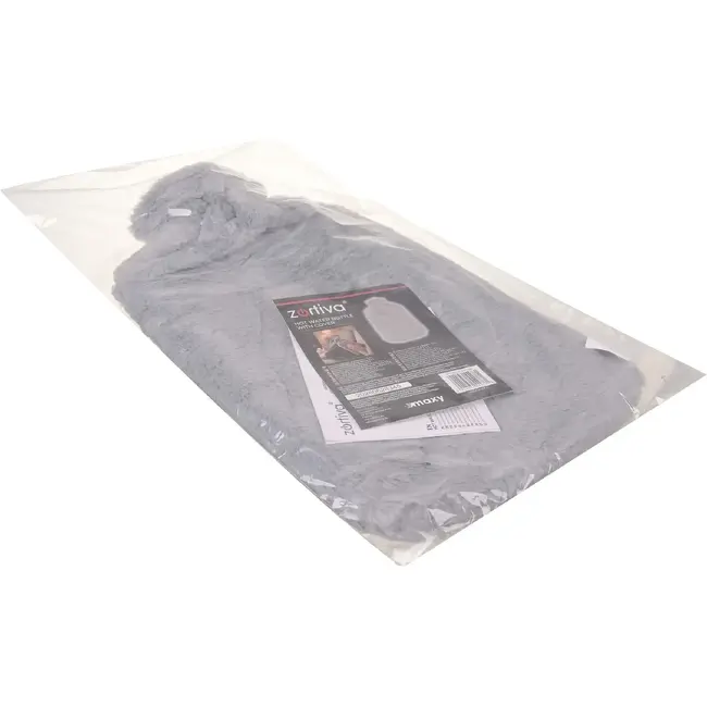 Zortiva Rubberen warmwaterkruik 3,5 l met grijze pluche hoes en beige kruik voor buik en voeten