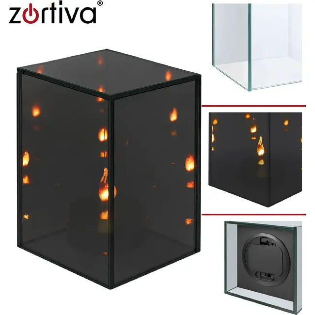 Zortiva Spiegel-lantaarn met 3D LED-effect 10 x 10 x 15 cm zwart