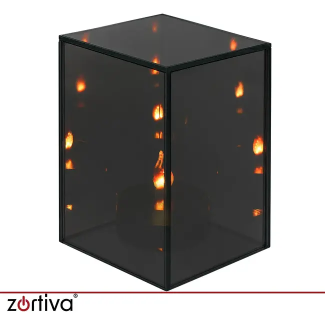 Zortiva Spiegel-lantaarn met 3D LED-effect 10 x 10 x 15 cm zwart