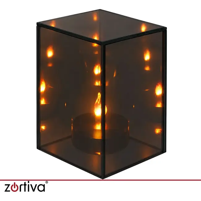 Zortiva Spiegel-lantaarn met 3D LED-effect 10 x 10 x 15 cm zwart