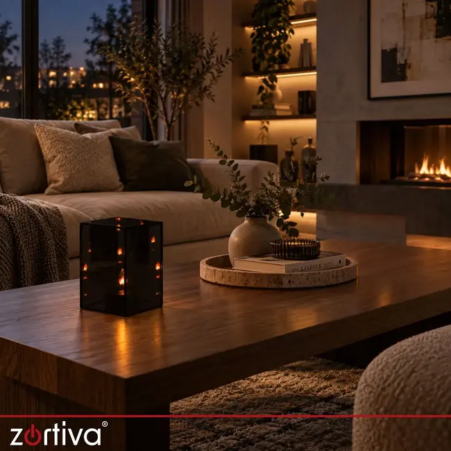 Zortiva Spiegel-lantaarn met 3D LED-effect 10 x 10 x 15 cm zwart