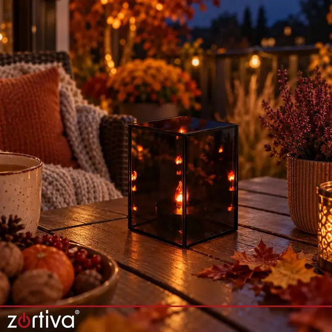 Zortiva Spiegel-lantaarn met 3D LED-effect 10 x 10 x 15 cm zwart