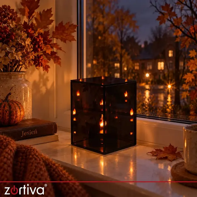 Zortiva Spiegel-lantaarn met 3D LED-effect 10 x 10 x 15 cm zwart