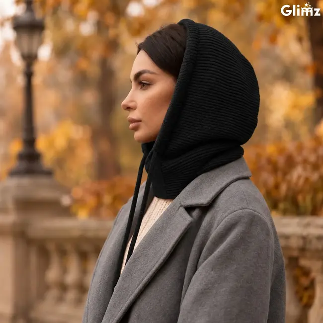 Glimz Winterbalaclava dames 3-in-1 met wol en trekkoord zwart