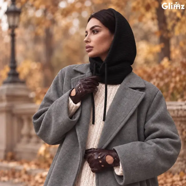Glimz Winterbalaclava dames 3-in-1 met wol en trekkoord zwart