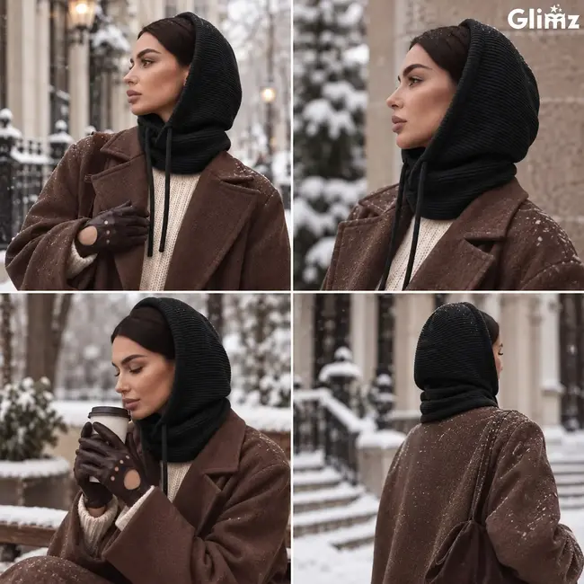 Glimz Winterbalaclava dames 3-in-1 met wol en trekkoord zwart