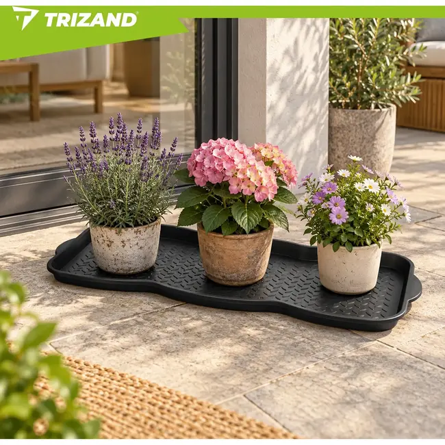 Trizand Schoenmat 76 x 38 cm zwart met 3 cm hoge rand voor schoenen, modder, sneeuw, water en vuil