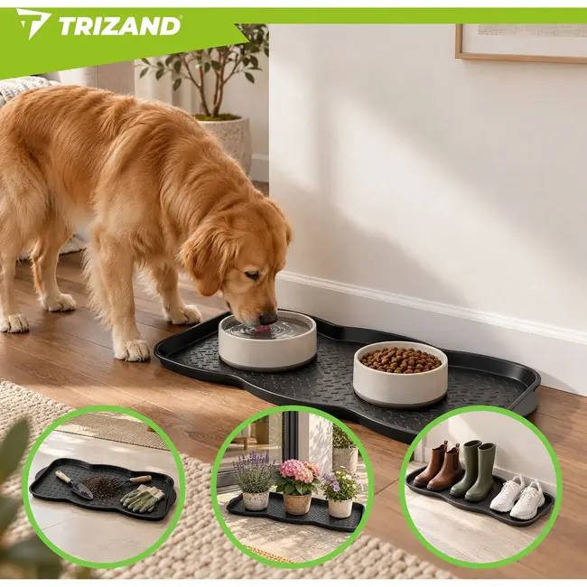 Trizand Schoenmat 76 x 38 cm zwart met 3 cm hoge rand voor schoenen, modder, sneeuw, water en vuil