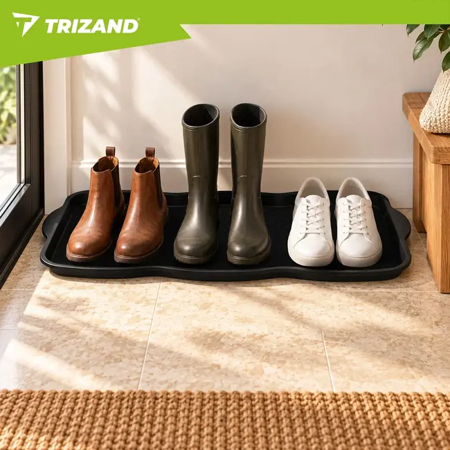 Trizand Schoenmat 76 x 38 cm zwart met 3 cm hoge rand voor schoenen, modder, sneeuw, water en vuil