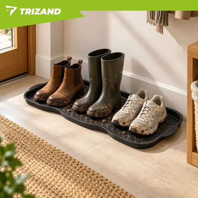 Trizand Schoenmat 76 x 38 cm zwart met 3 cm hoge rand voor schoenen, modder, sneeuw, water en vuil