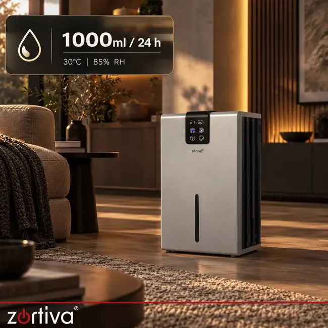 Zortiva Luchtontvochtiger 1000 ml/24 uur met 2,2 l reservoir, hygrostaat en afstandsbediening