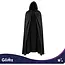 Glimz Zwarte cape met capuchon 172 cm voor Halloween, carnaval, vampier, heks, tovenaar en themafeest