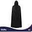 Glimz Zwarte cape met capuchon 172 cm voor Halloween, carnaval, vampier, heks, tovenaar en themafeest