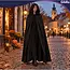 Glimz Zwarte cape met capuchon 172 cm voor Halloween, carnaval, vampier, heks, tovenaar en themafeest