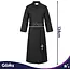 Glimz Priesterkostuum zwart 134 cm met soutane, witte kraag en kruisriem voor Halloween en carnaval