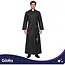 Glimz Priesterkostuum zwart 134 cm met soutane, witte kraag en kruisriem voor Halloween en carnaval
