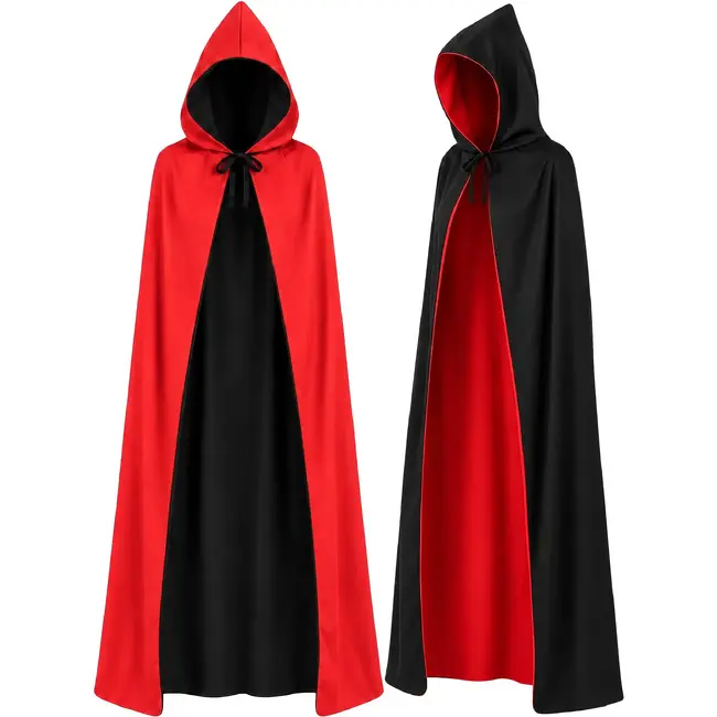 Glimz Dubbelzijdige cape 175 cm zwart-rood voor Halloween, Dracula, vampierkostuum en themafeest