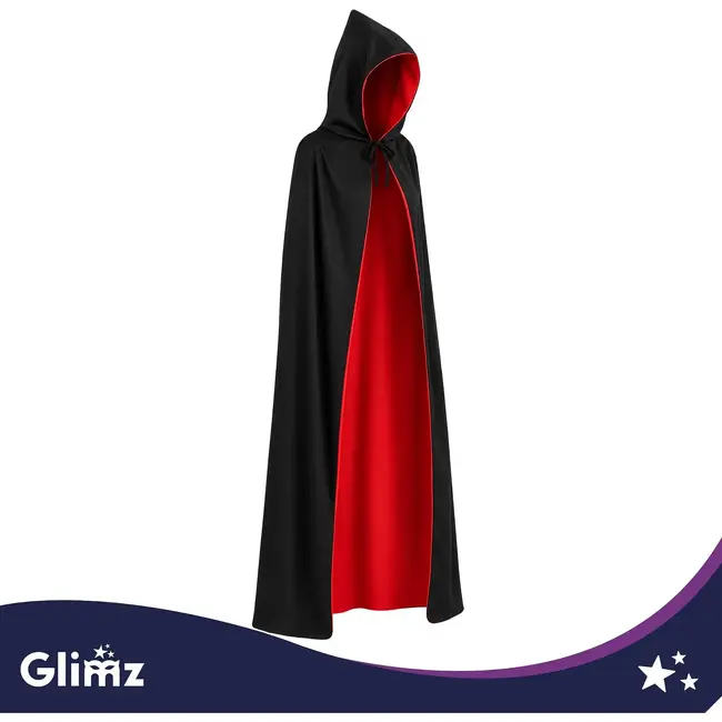 Glimz Dubbelzijdige cape 175 cm zwart-rood voor Halloween, Dracula, vampierkostuum en themafeest