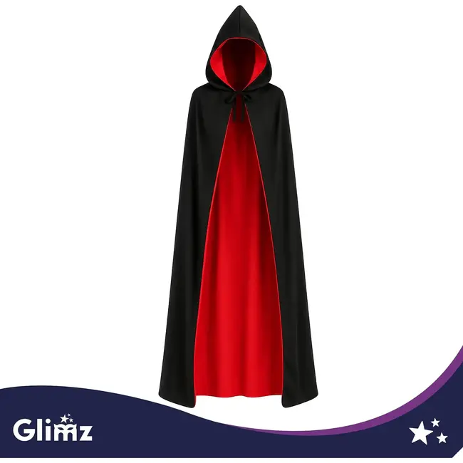 Glimz Dubbelzijdige cape 175 cm zwart-rood voor Halloween, Dracula, vampierkostuum en themafeest
