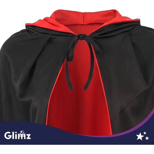 Glimz Dubbelzijdige cape 175 cm zwart-rood voor Halloween, Dracula, vampierkostuum en themafeest