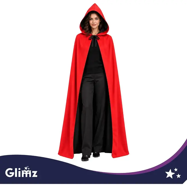 Glimz Dubbelzijdige cape 175 cm zwart-rood voor Halloween, Dracula, vampierkostuum en themafeest