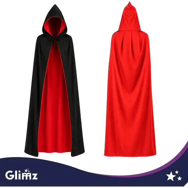 Glimz Dubbelzijdige cape 175 cm zwart-rood voor Halloween, Dracula, vampierkostuum en themafeest