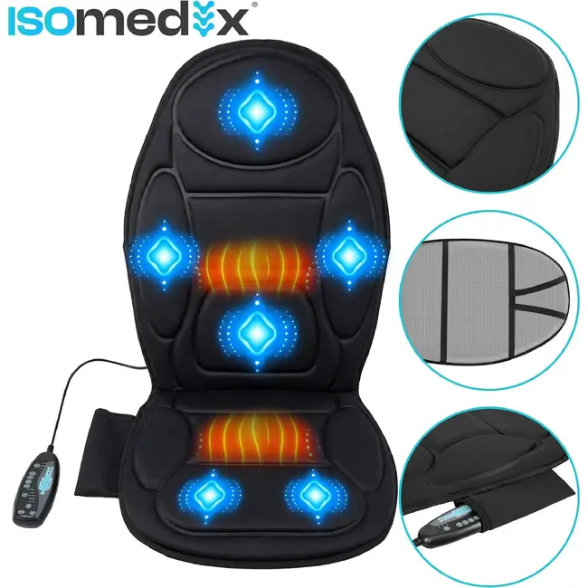 Isomedix Massagemat met verwarming voor stoel - 6 motoren, 5 programma's, 3 standen en 60 min timer