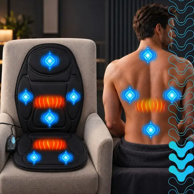 Isomedix Massagemat met verwarming voor stoel - 6 motoren, 5 programma's, 3 standen en 60 min timer