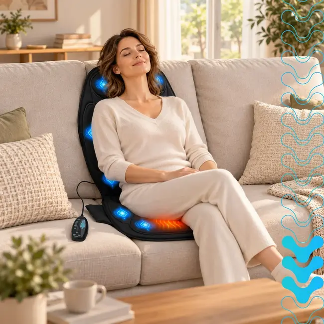 Isomedix Massagemat met verwarming voor stoel - 6 motoren, 5 programma's, 3 standen en 60 min timer