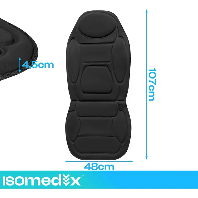 Isomedix Massagemat met verwarming voor stoel - 6 motoren, 5 programma's, 3 standen en 60 min timer