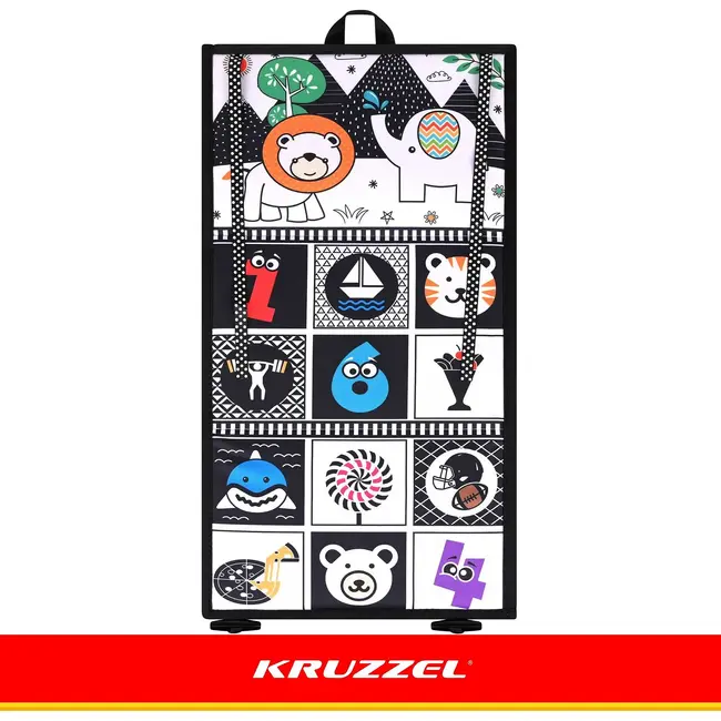 Kruzzel Sensorisch babyboekje 0+ met spiegel, bijtring, contrastpatronen en uitklapbaar ontwerp