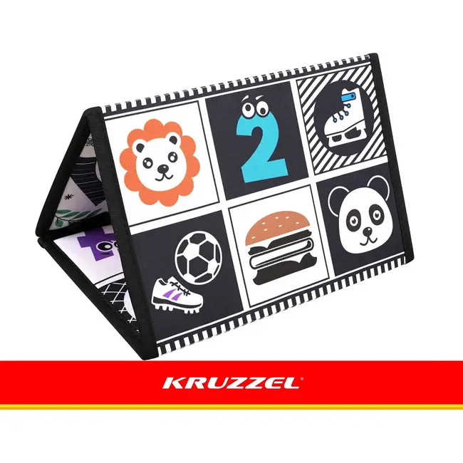 Kruzzel Sensorisch babyboekje 0+ met spiegel, bijtring, contrastpatronen en uitklapbaar ontwerp
