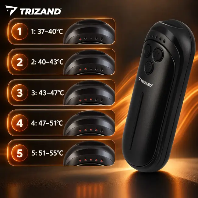 Trizand Elektrische handverwarmer set van 2 met 3000 mAh accu, 5 warmtestanden en USB-C opladen