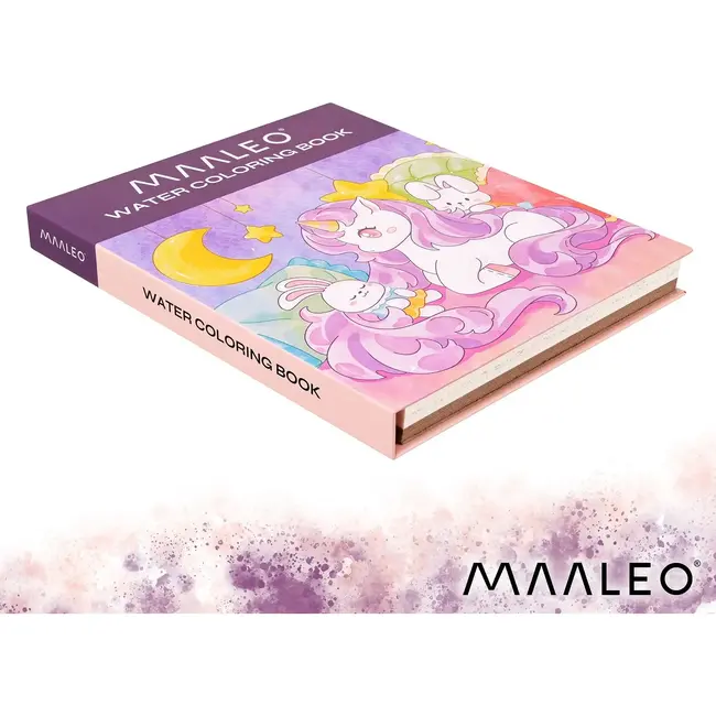 Maaleo Waterkleurboek eenhoorn met 24 vellen, 12 aquarelkleuren en waterpenseel voor kinderen